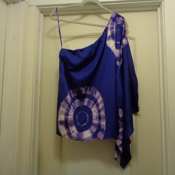 CLUBNIGHT BOHO BEAUTIFUL PURPLE TYE DYED SATIN ONE SHOULDER BLOUSE 16 W - Picture 1 of 8